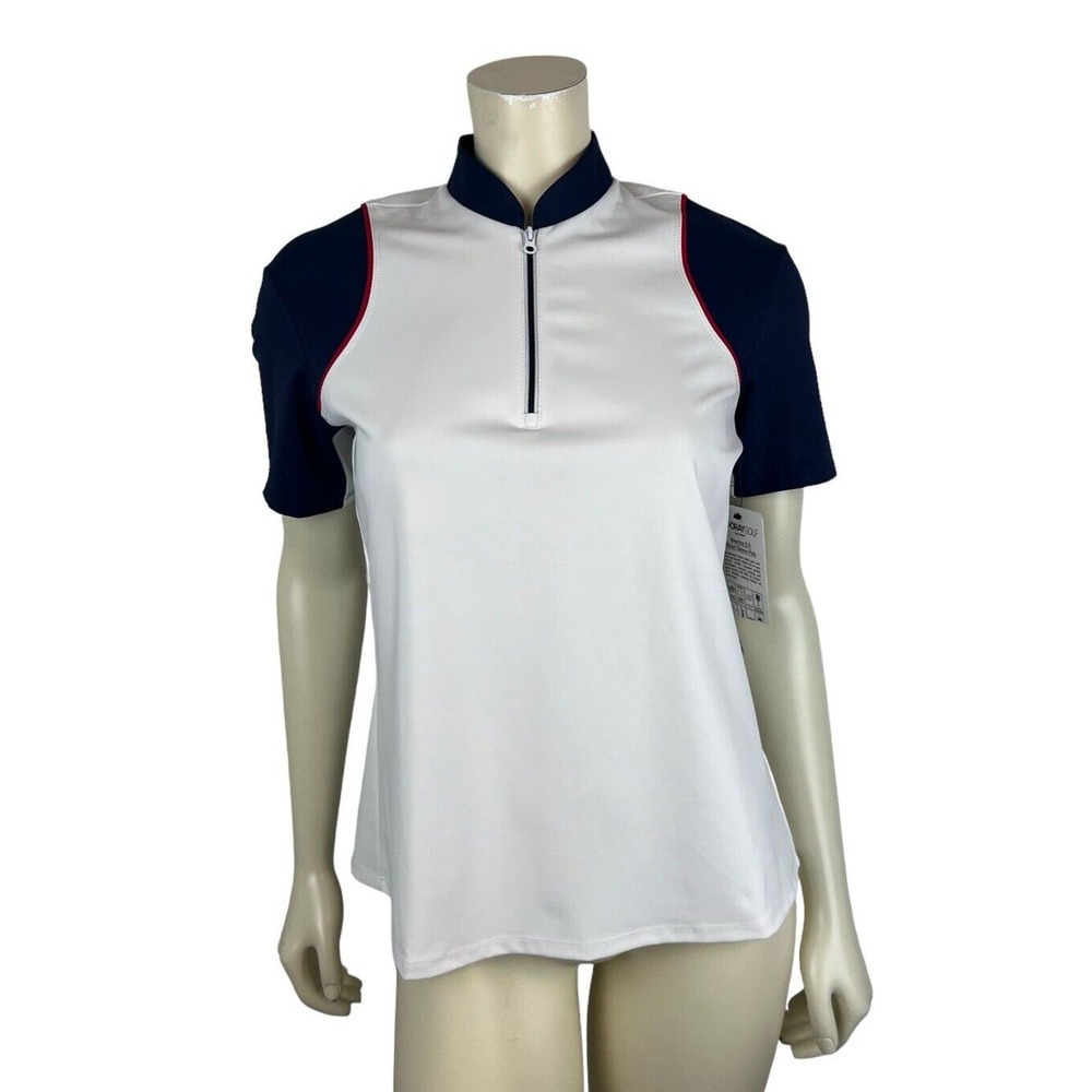 NEW Foray American 2.0 Short Sleeve Zip Polo Size M Shirt White Golf Colorblock
